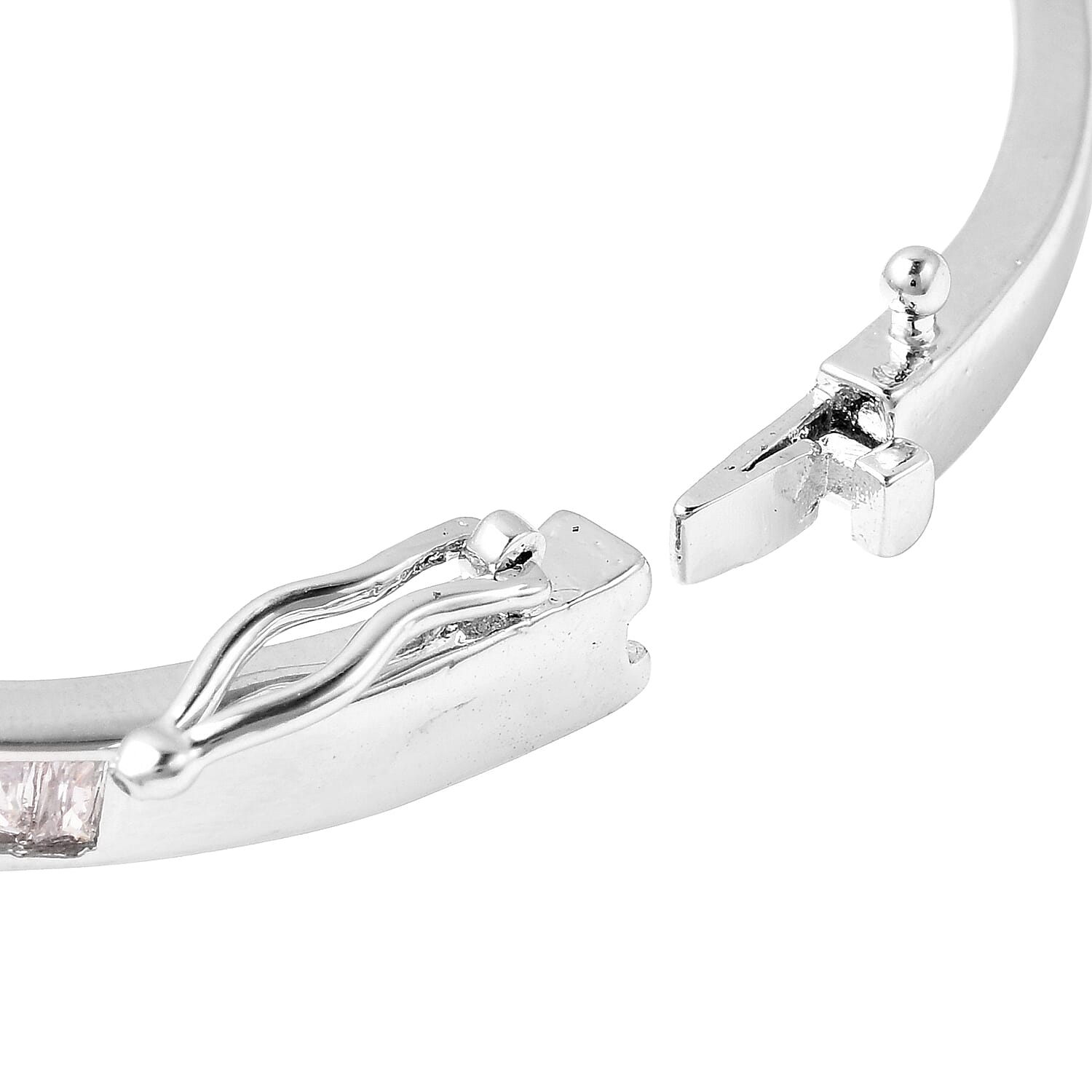 Simulated Diamond Nail Bangle (Size 7) in White Gold Tone