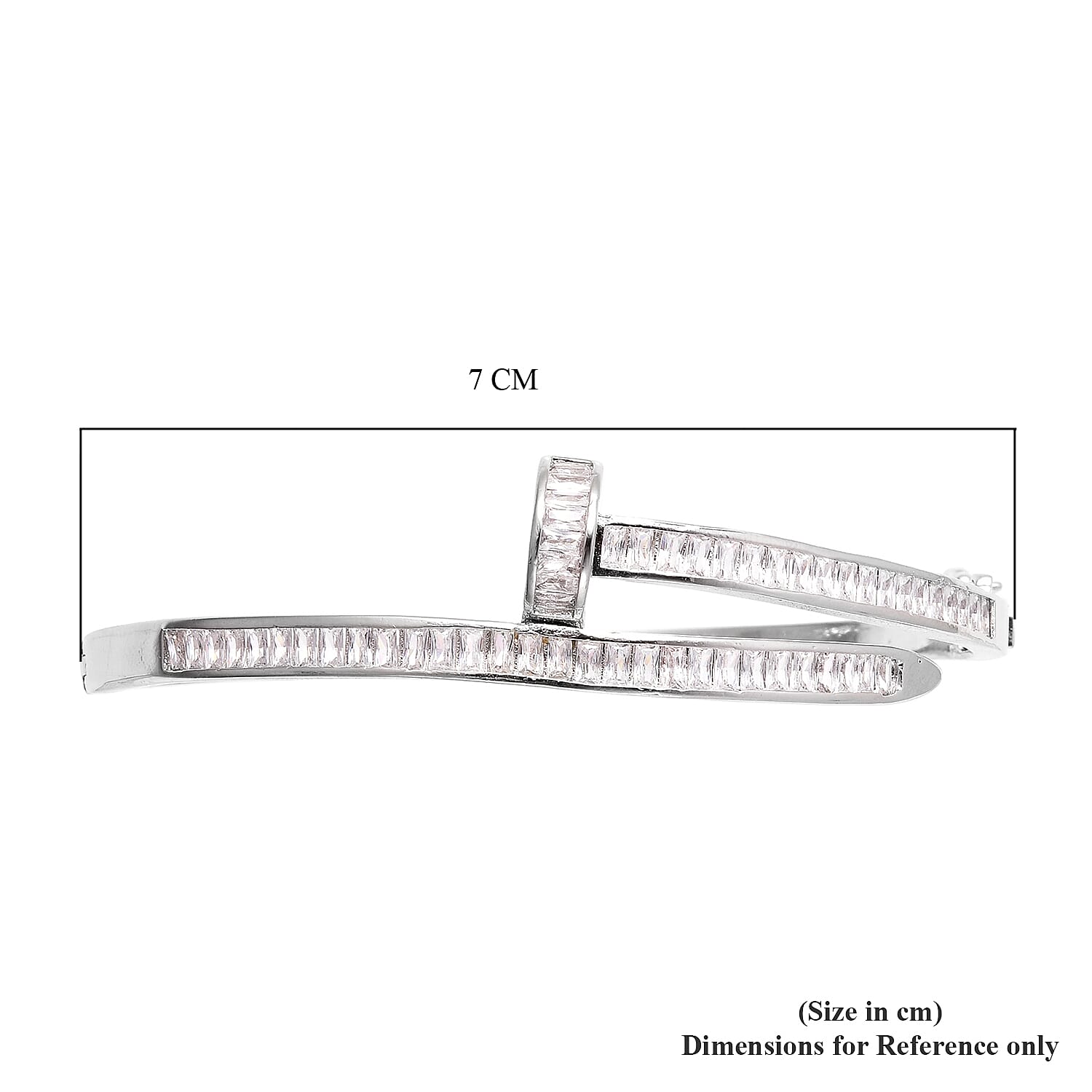 Simulated Diamond Nail Bangle (Size 7) in White Gold Tone