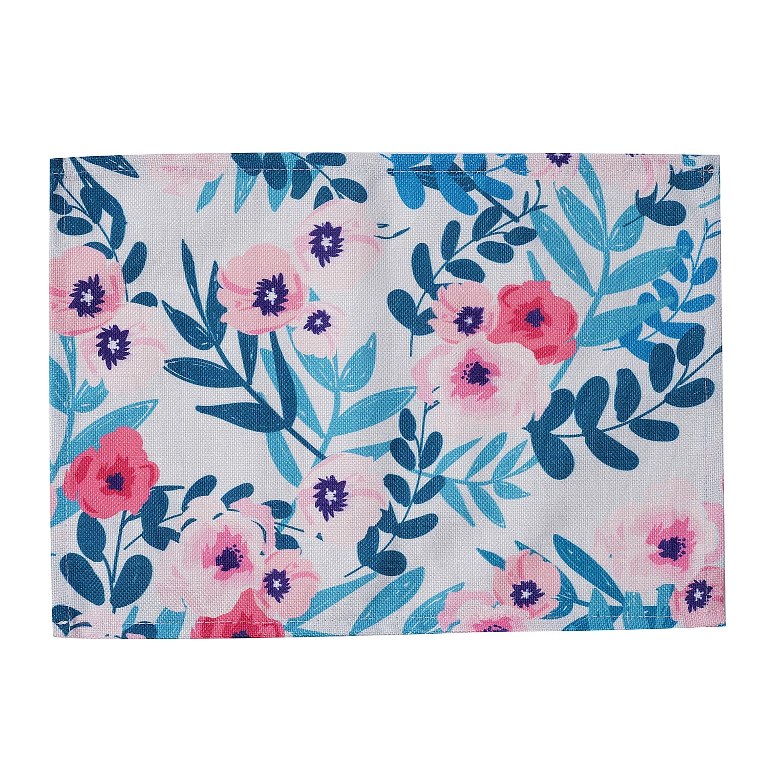 Set of 4 - Waterproof Floral Pattern Kitchen Placemat (Size:41x29Cm) - Sky Blue and Multi