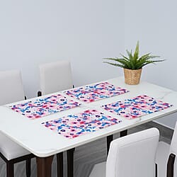 Set of 4 - Waterproof Floral Pattern Kitchen Placemat (Size:41x29Cm) - Pink and Multi