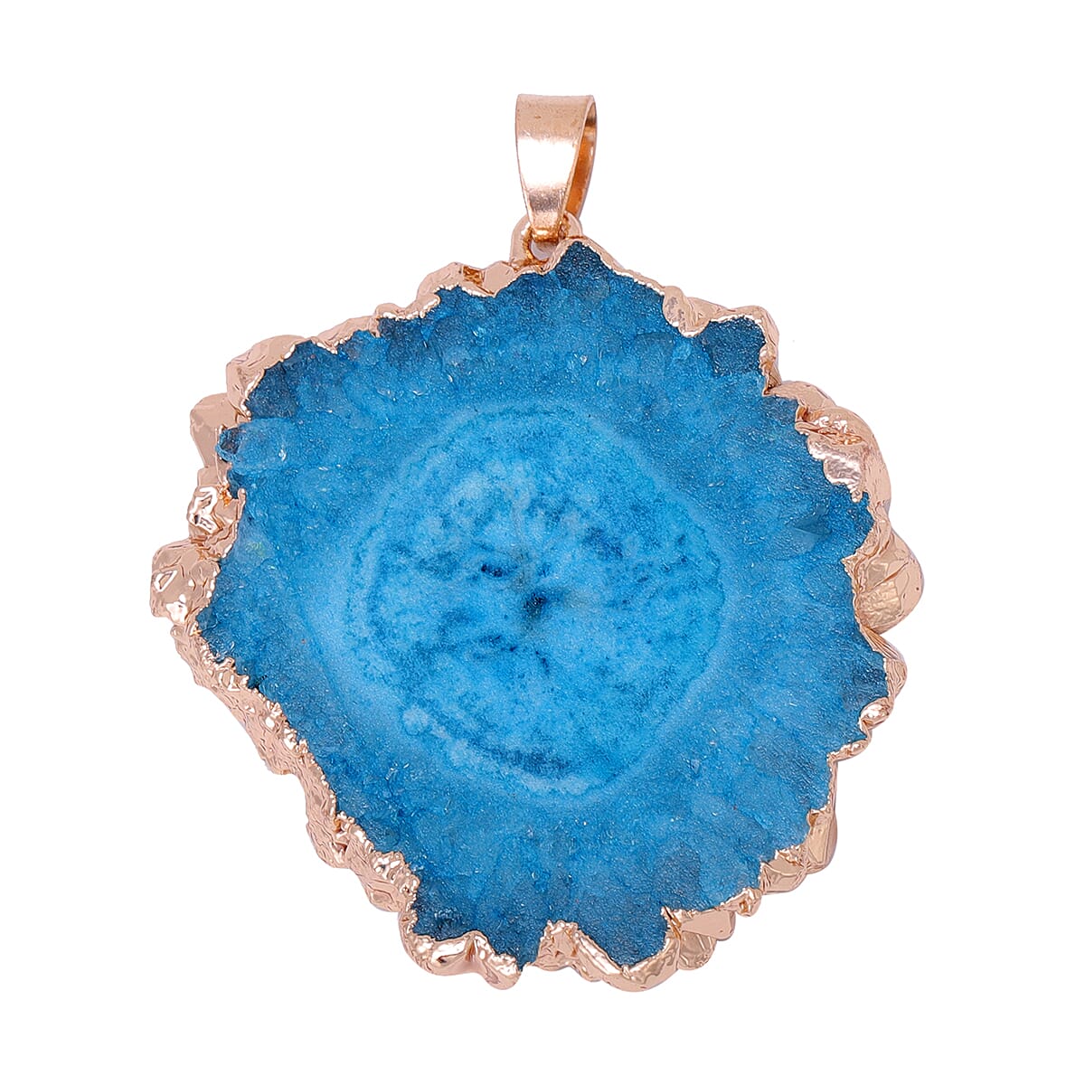 Blue Drusy Quartz Pendant in Yellow Gold Tone 75.50 Ct.