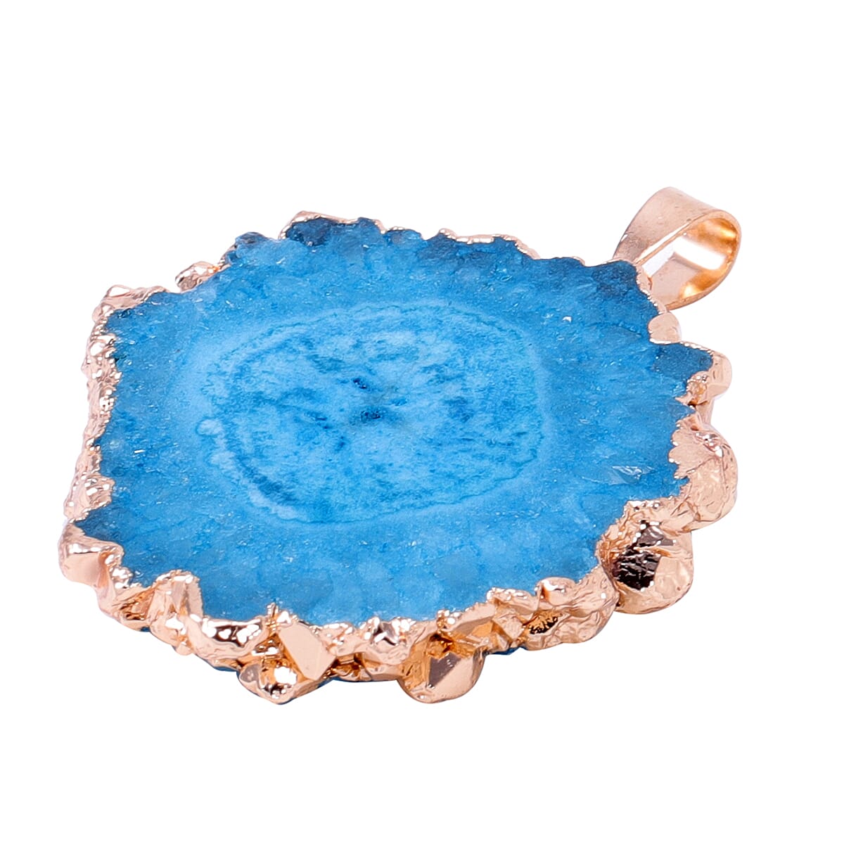 Blue Drusy Quartz Pendant in Yellow Gold Tone 75.50 Ct.