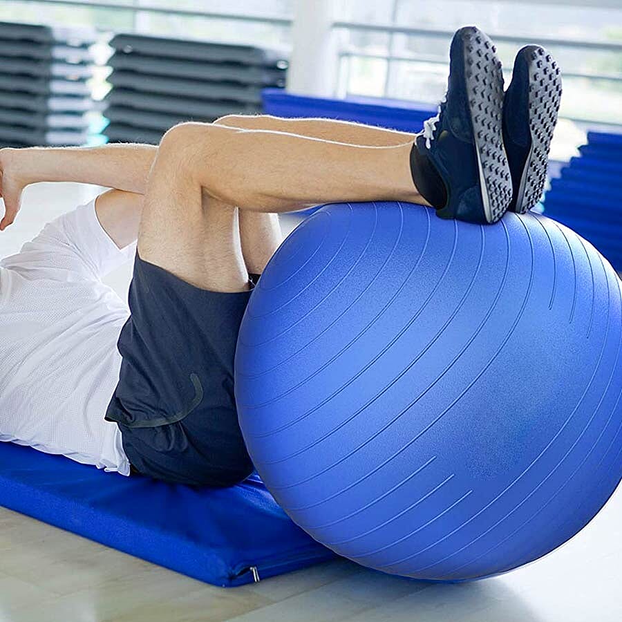 Exercise Yoga Balance Ball - Blue puncture proof with foot pump