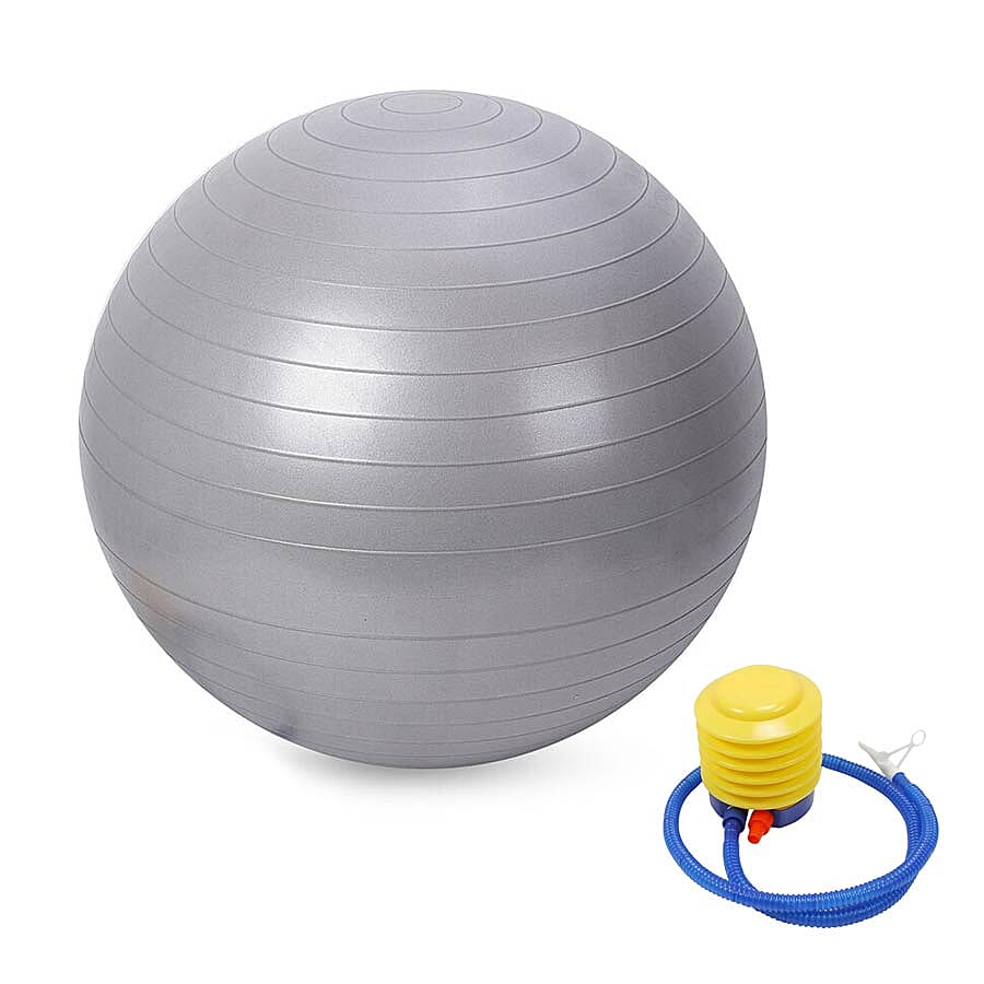 Exercise Yoga Balance Ball - Grey -  puncture proof with foot pump