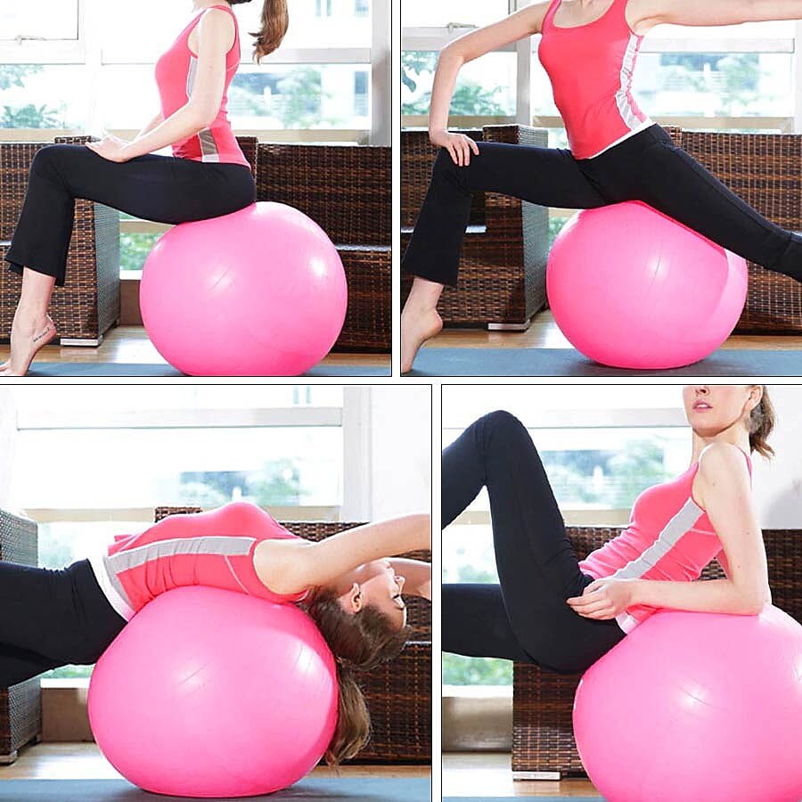 Exercise Yoga Balance Ball - Pink - puncture proof with foot pump