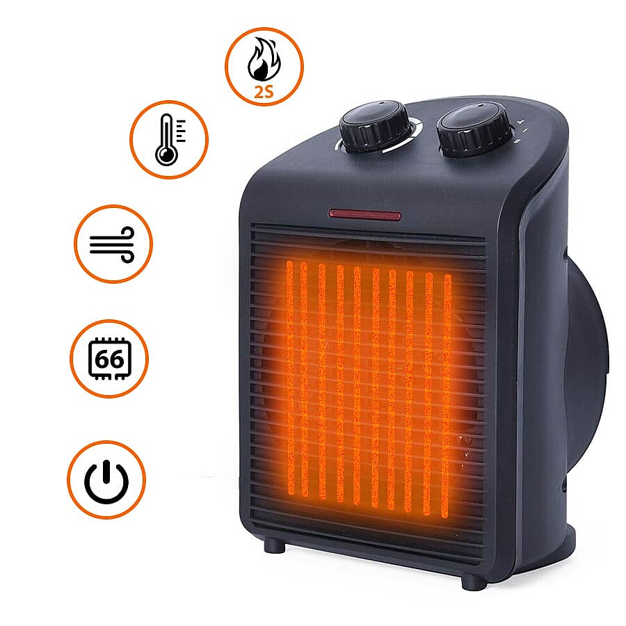 1000W/2000W Electric Fan Heater with 2 Heat and 1 Cold Speed Setting (Size 25x19x13 Cm) - Black