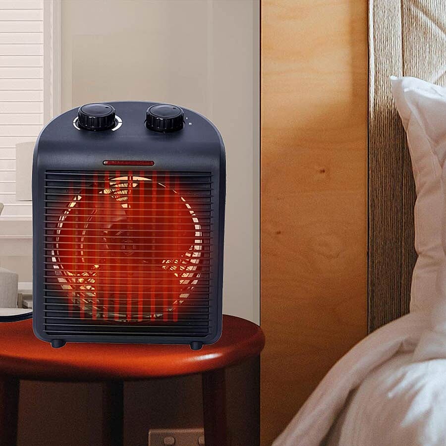 1000W/2000W Electric Fan Heater with 2 Heat and 1 Cold Speed Setting (Size 25x19x13 Cm) - Black