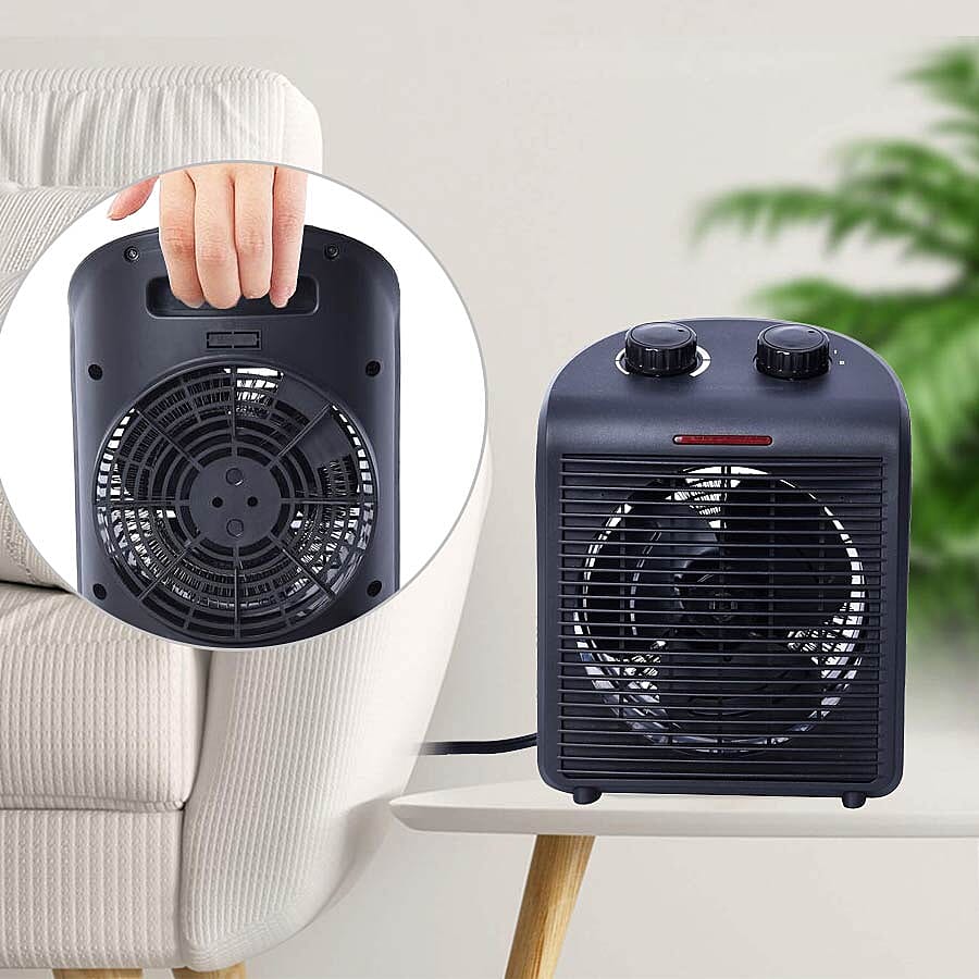 1000W/2000W Electric Fan Heater with 2 Heat and 1 Cold Speed Setting (Size 25x19x13 Cm) - Black