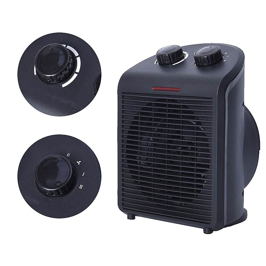 1000W/2000W Electric Fan Heater with 2 Heat and 1 Cold Speed Setting (Size 25x19x13 Cm) - Black