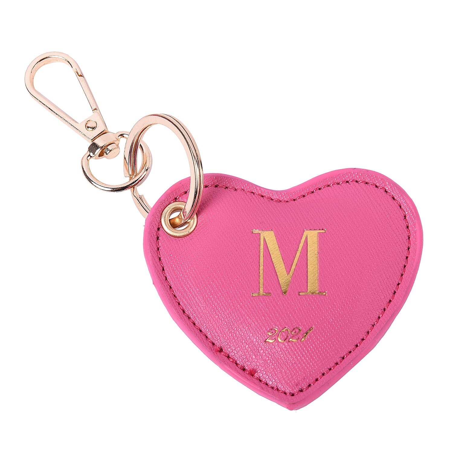 Pink Genuine Leather Heart Shaped Initial M Key Chain (7x6cm)
