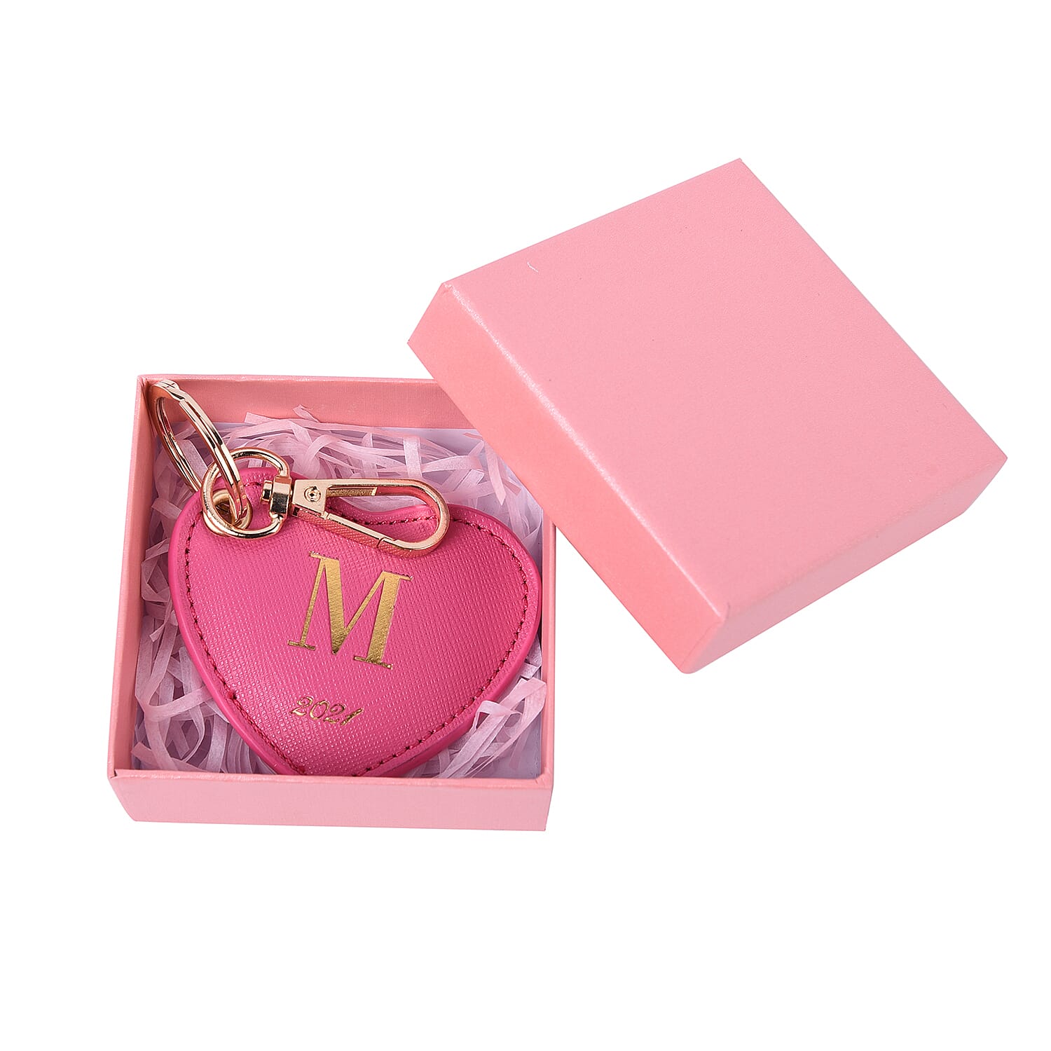 Pink Genuine Leather Heart Shaped Initial M Key Chain (7x6cm)