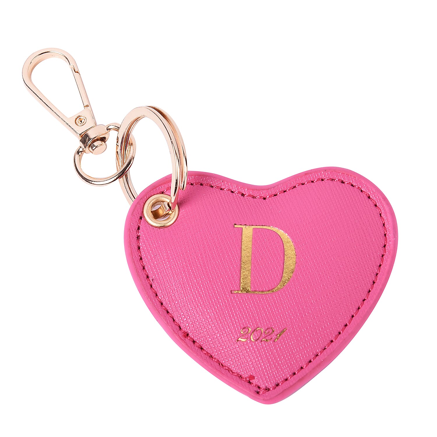 Pink Genuine Leather Heart Shaped Initial D Key Chain (7x6cm)