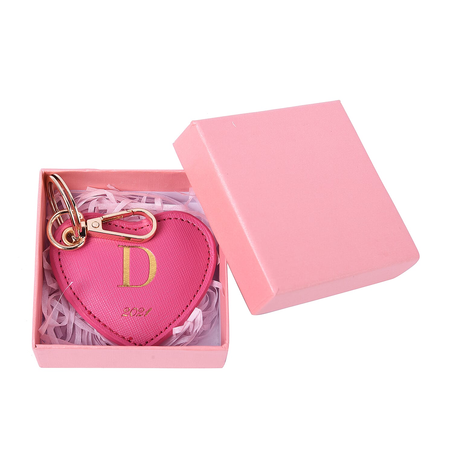 Pink Genuine Leather Heart Shaped Initial D Key Chain (7x6cm)