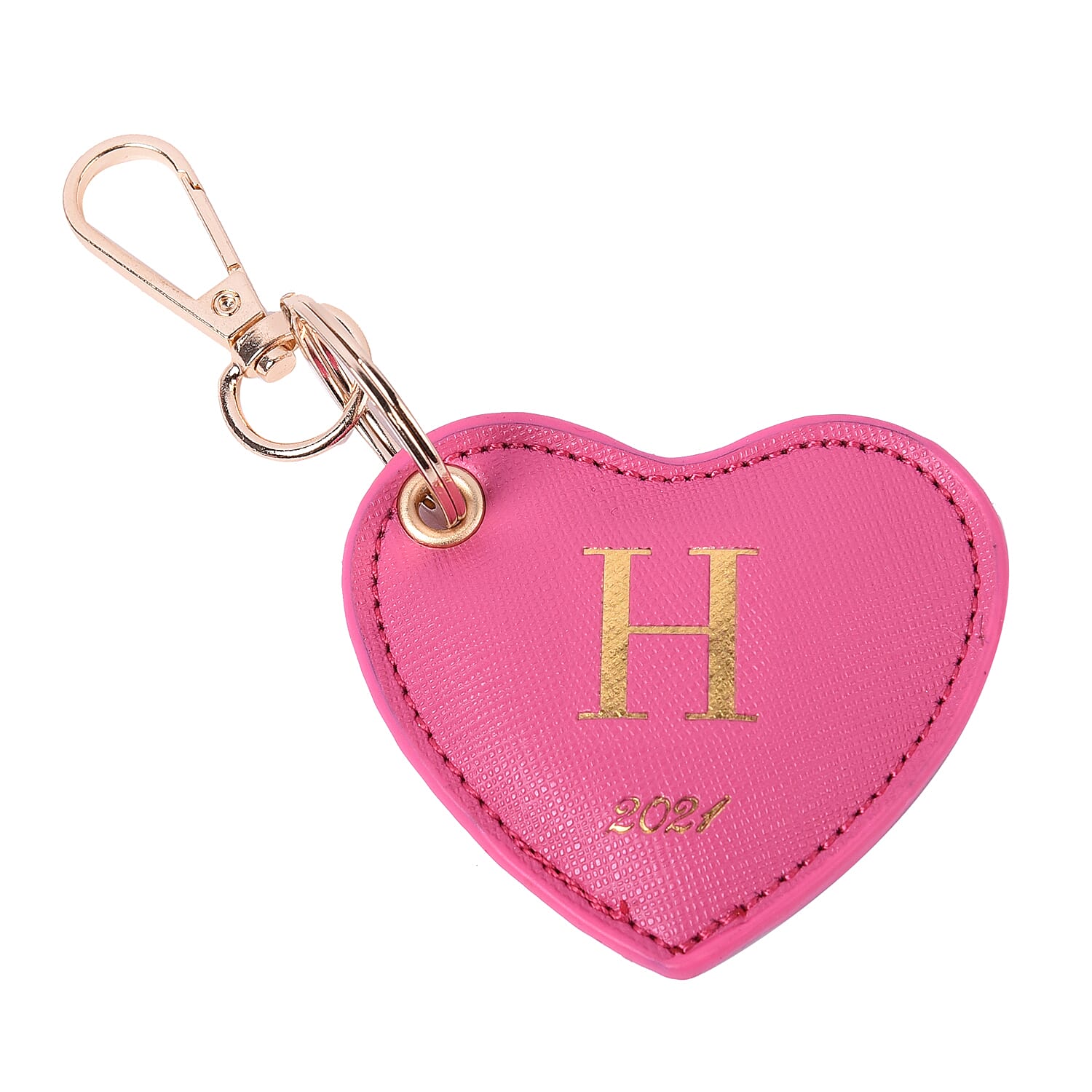 Pink Genuine Leather Heart Shaped Initial H Key Chain (7x6cm)