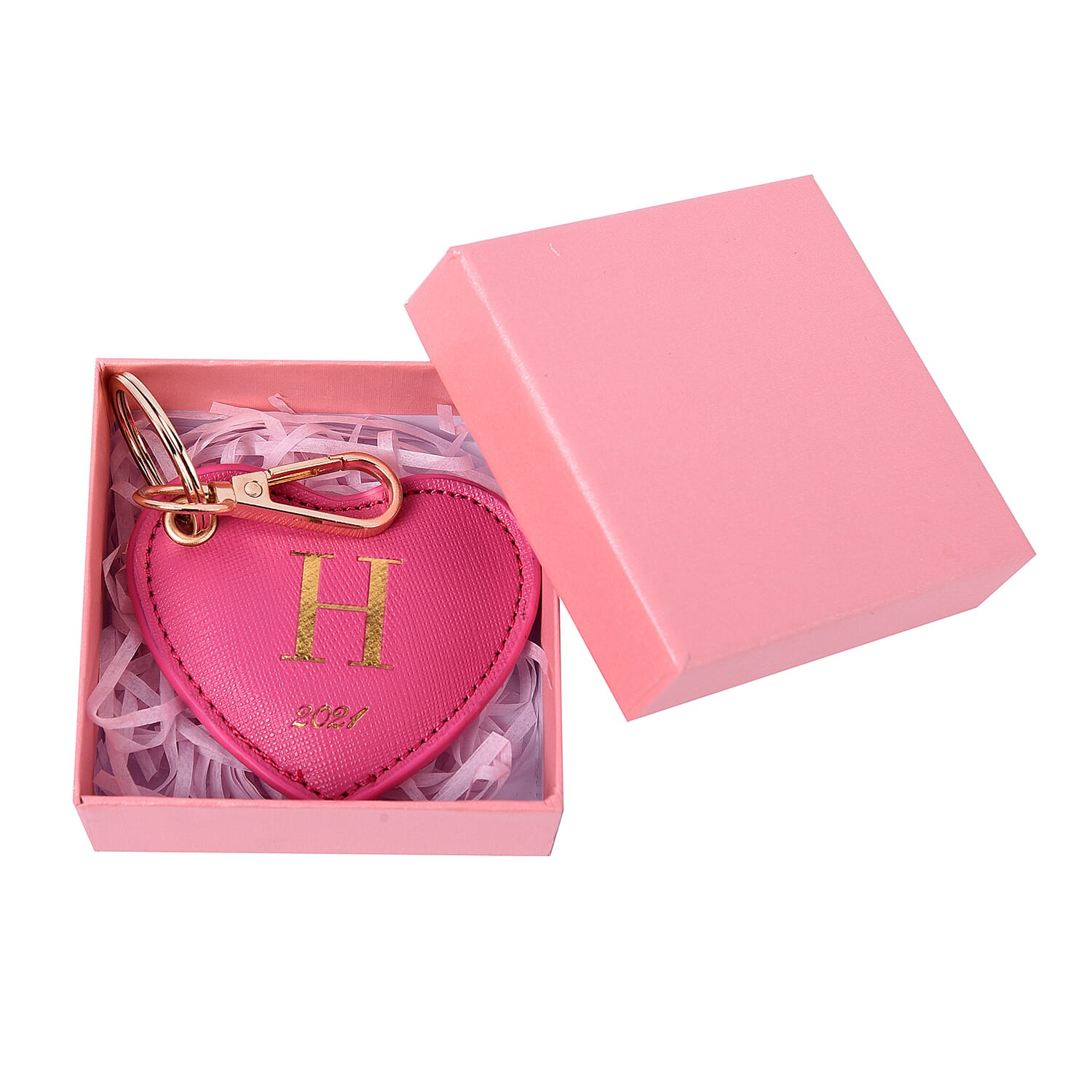 Pink Genuine Leather Heart Shaped Initial H Key Chain (7x6cm)