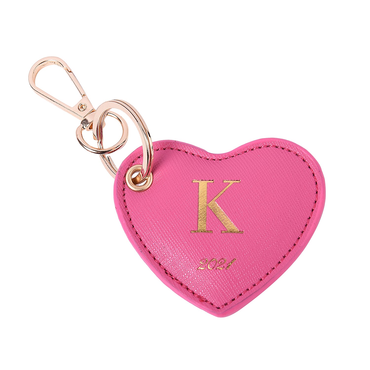 Pink Genuine Leather Heart Shaped Initial K Key Chain (7x6cm)