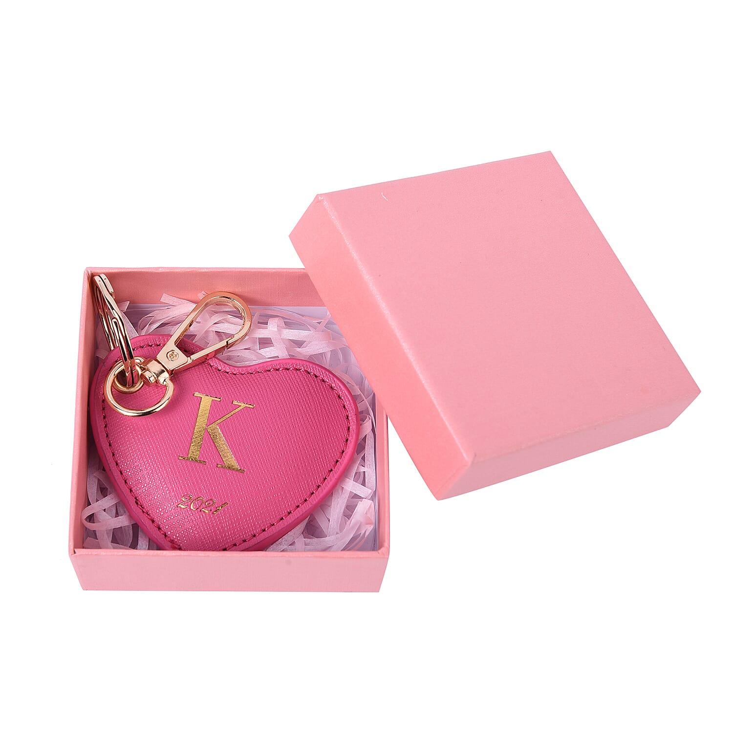 Pink Genuine Leather Heart Shaped Initial K Key Chain (7x6cm)