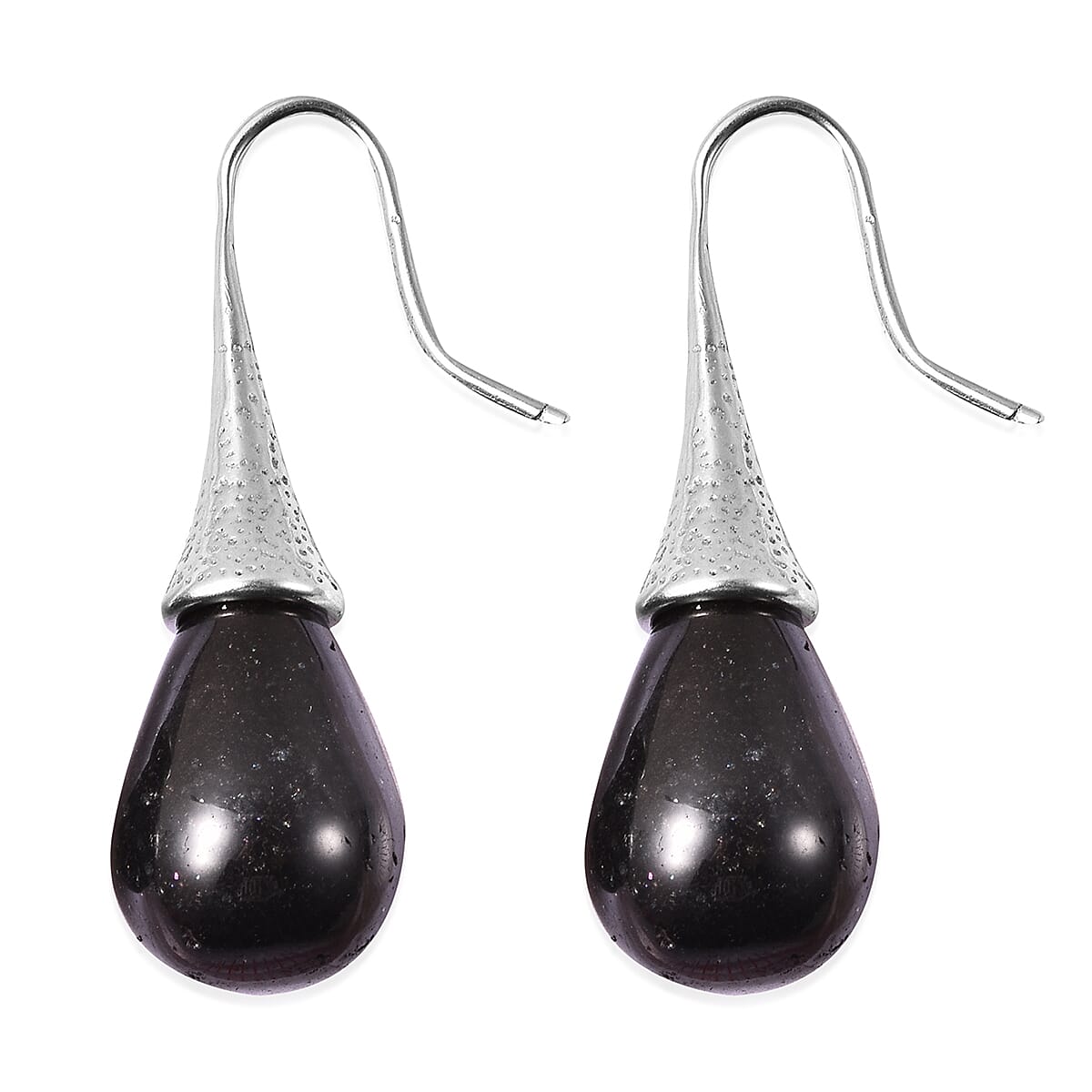 Black Obsidian Bead Drop Hook Earrings in Stainless Steel 33.50 Ct.