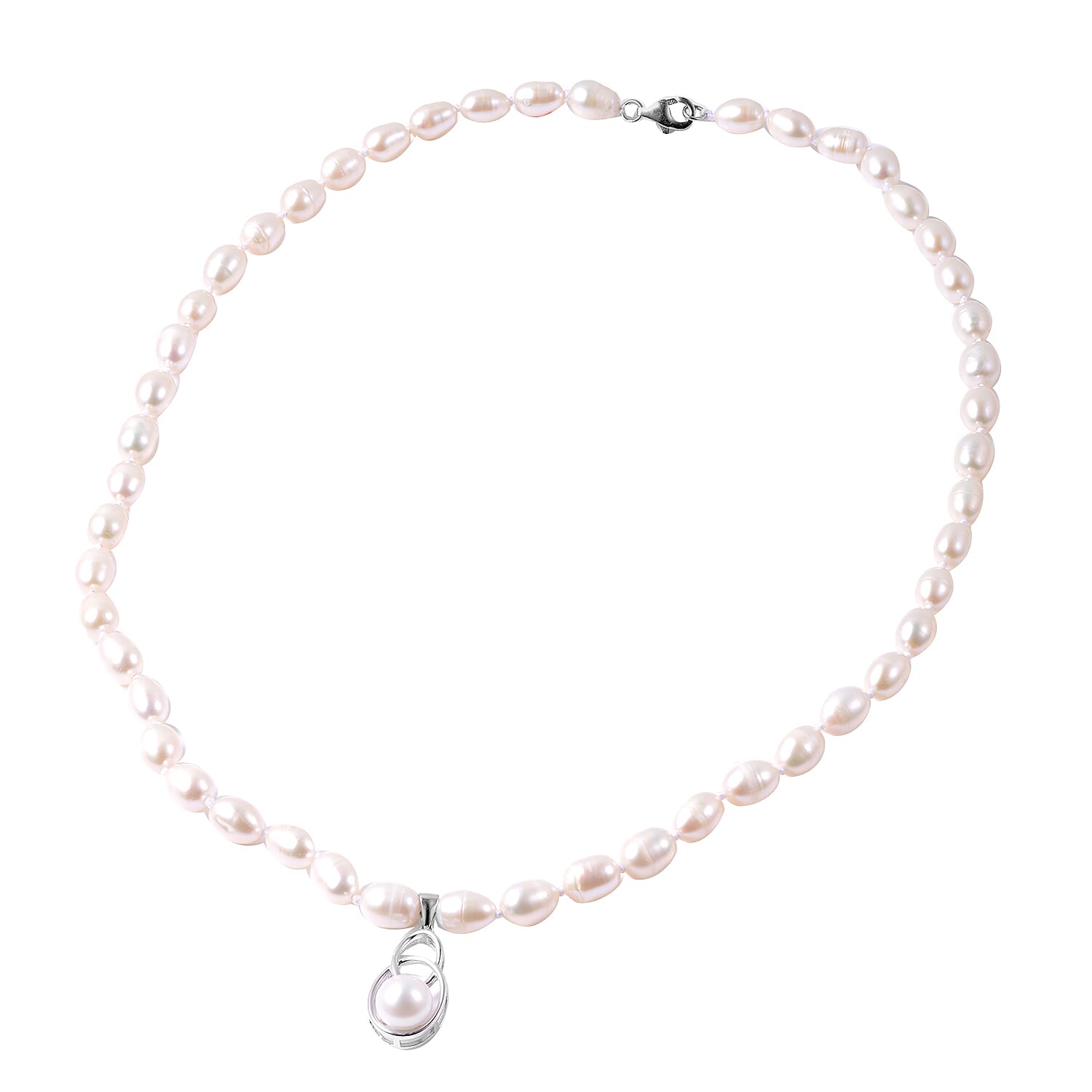 White Freshwater Pearl Necklace (Size 20) in Sterling Silver