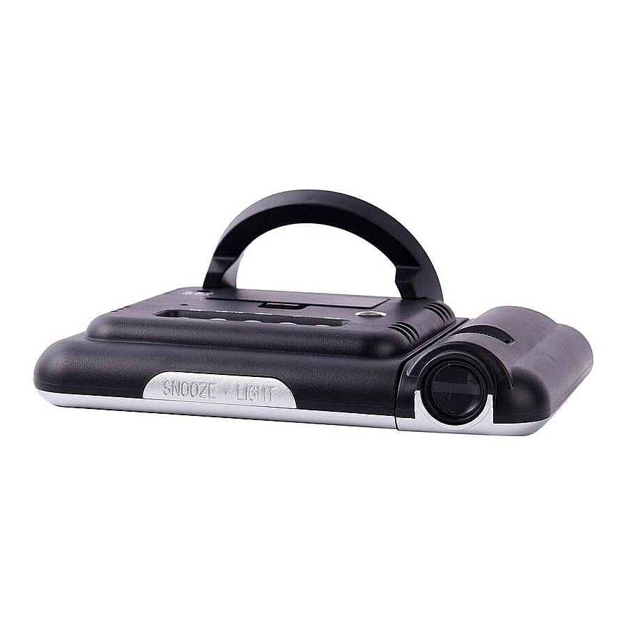 LCD Smart Electronic Desktop Table Desk LED Laser Ceiling Digital Projection Alarm Clock with Weather Station - Black