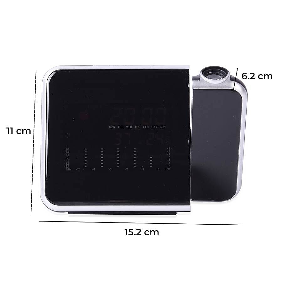 LCD Smart Electronic Desktop Table Desk LED Laser Ceiling Digital Projection Alarm Clock with Weather Station - Black