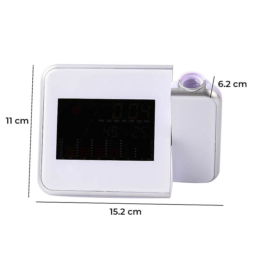 LCD Smart Electronic Desktop Table Desk LED Laser Ceiling Digital Projection Alarm Clock with Weather Station-White