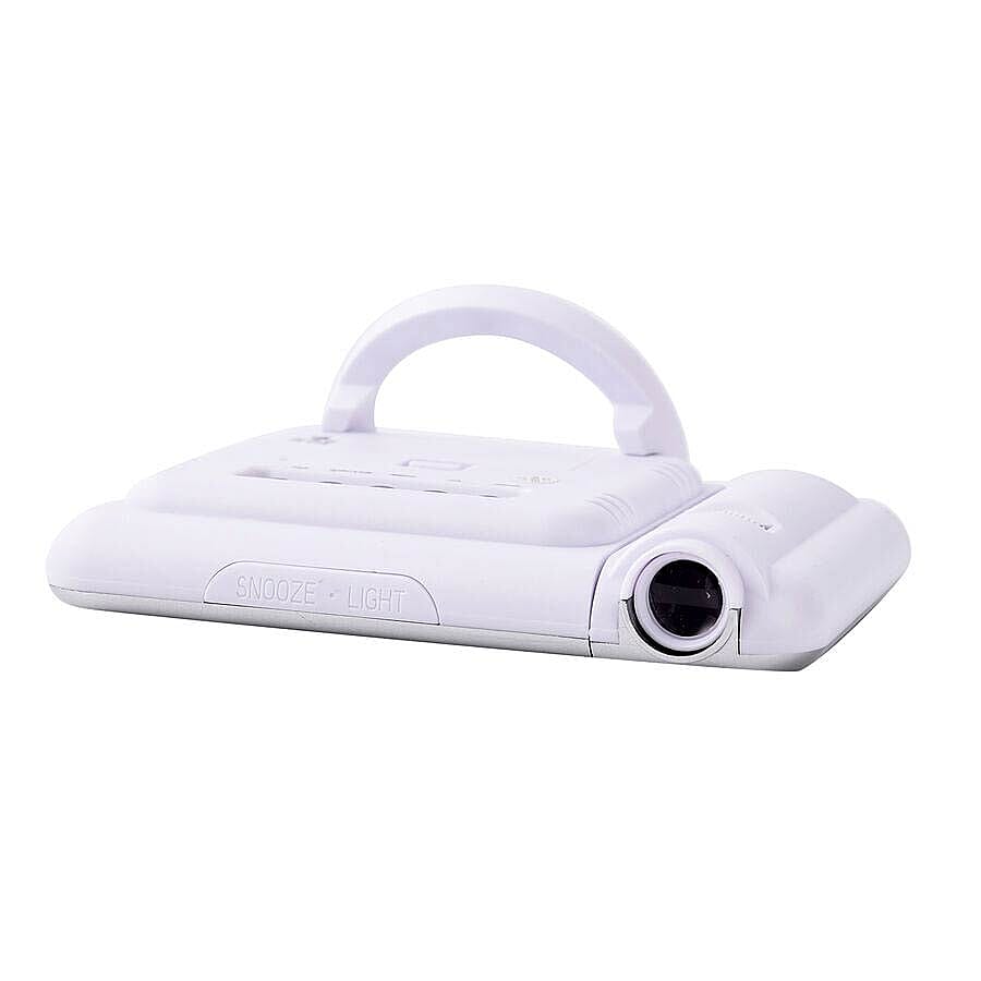 LCD Smart Electronic Desktop Table Desk LED Laser Ceiling Digital Projection Alarm Clock with Weather Station-White