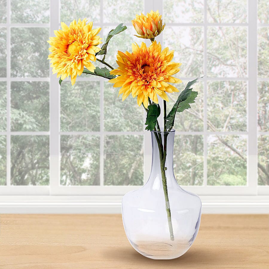 Close Out Deal - Decorative Three Heads Artificial Sunflower with Vase and Perfume Spayer (Size Vase: 24X12X10, Bouquet 55 cm) - Yellow