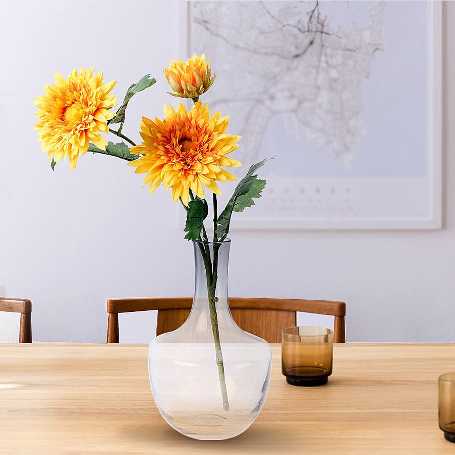 Close Out Deal - Decorative Three Heads Artificial Sunflower with Vase and Perfume Spayer (Size Vase: 24X12X10, Bouquet 55 cm) - Yellow