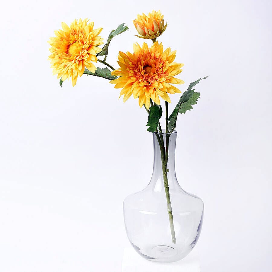 Close Out Deal - Decorative Three Heads Artificial Sunflower with Vase and Perfume Spayer (Size Vase: 24X12X10, Bouquet 55 cm) - Yellow