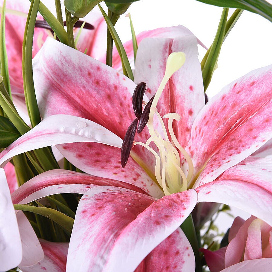 Decorative Artificial Ceramic Vase with Floral Pot (Size:21x21x58Cm) - White and Pink