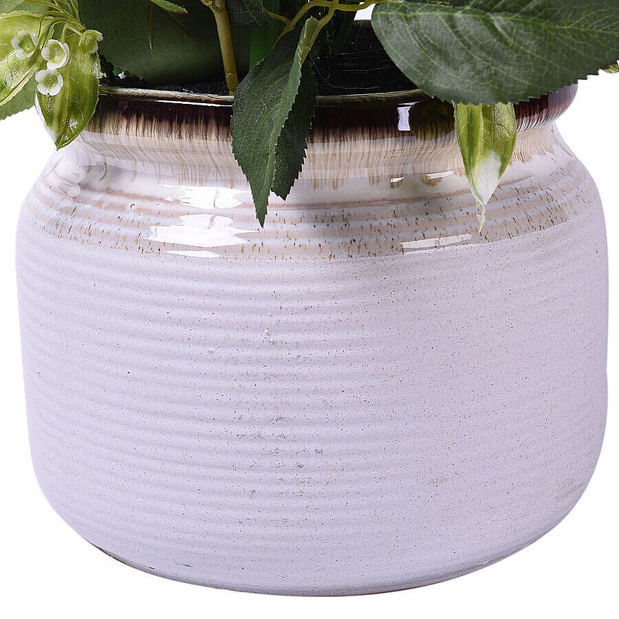 Decorative Artificial Ceramic Vase with Floral Pot (Size:21x21x58Cm) - White and Pink