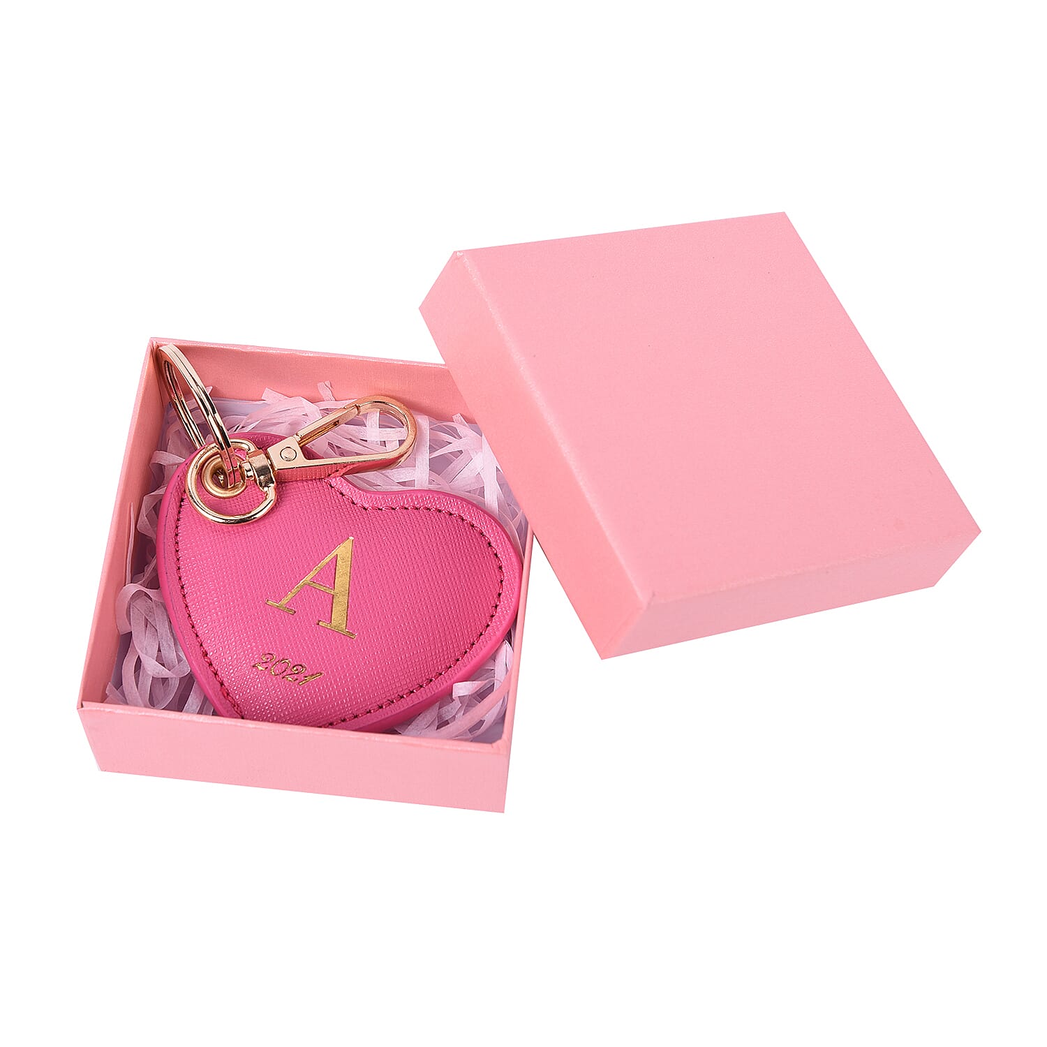 Pink Genuine Leather Heart Shaped Initial A Key Chain (7x6cm)