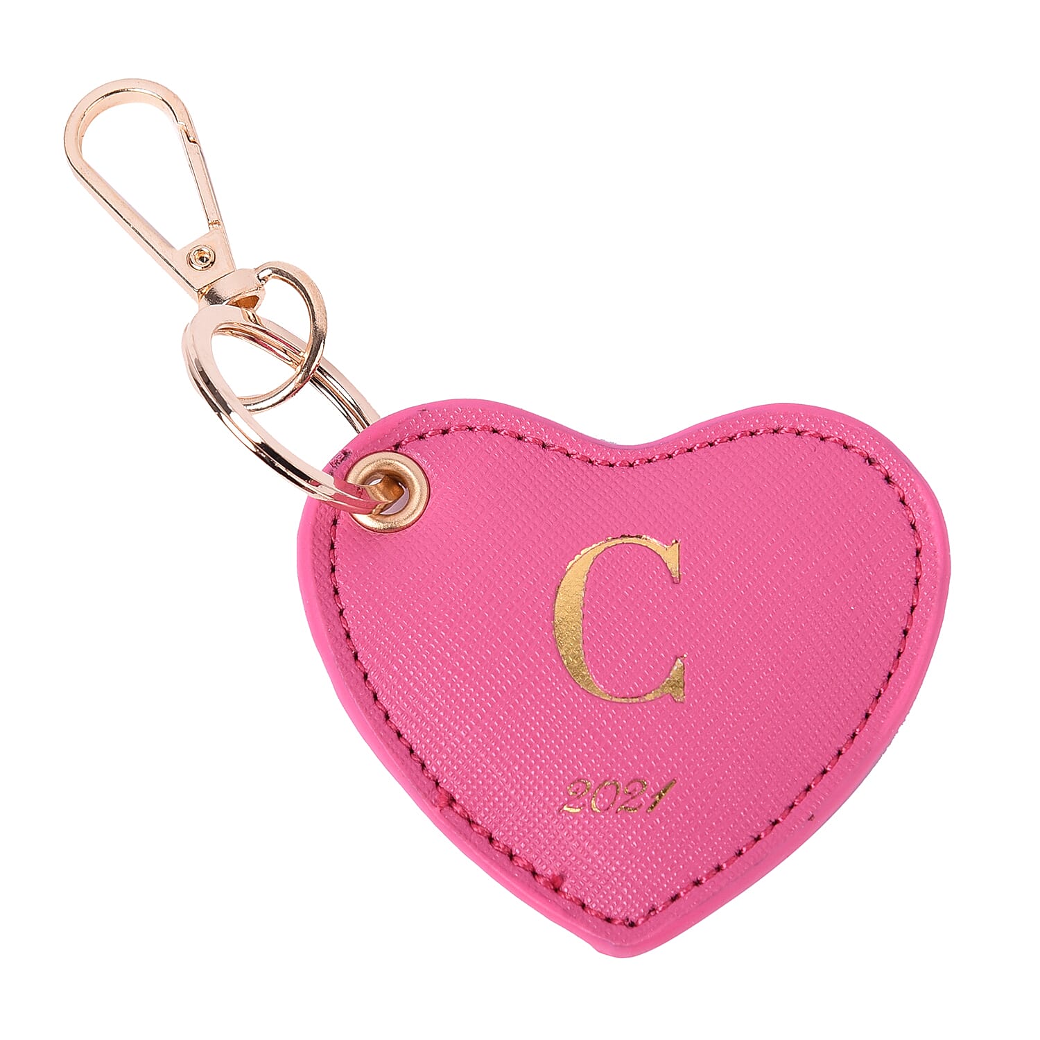 Pink Genuine Leather Heart Shaped Initial C Key Chain (7x6cm)