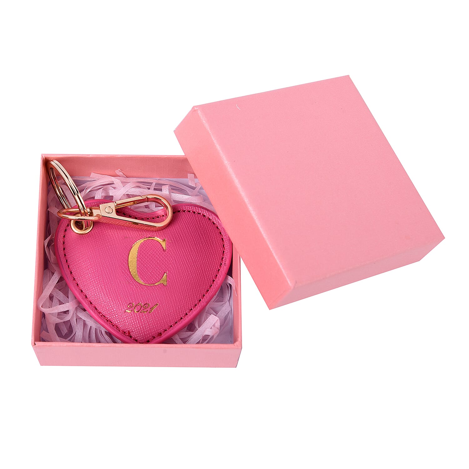 Pink Genuine Leather Heart Shaped Initial C Key Chain (7x6cm)
