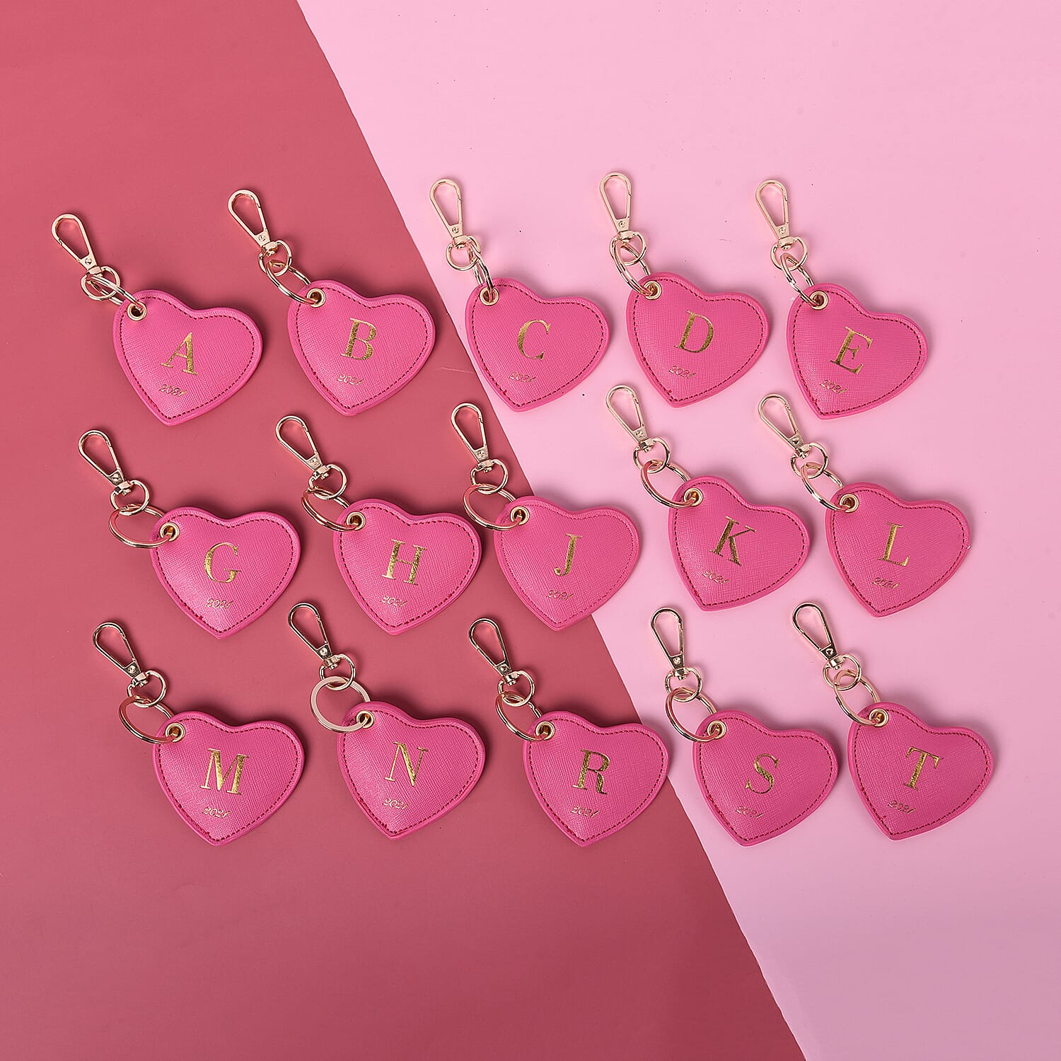 Pink Genuine Leather Heart Shaped Initial C Key Chain (7x6cm)