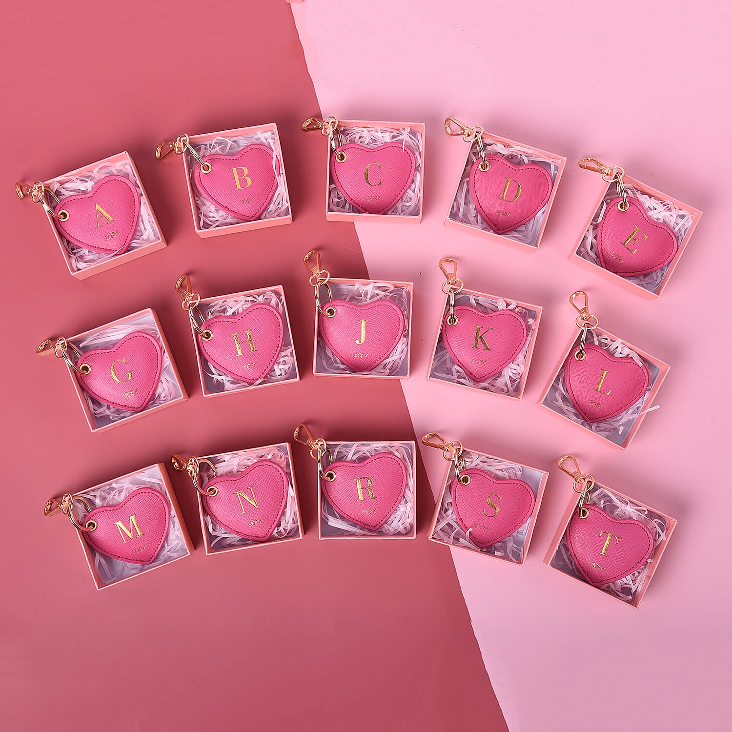 Pink Genuine Leather Heart Shaped Initial C Key Chain (7x6cm)