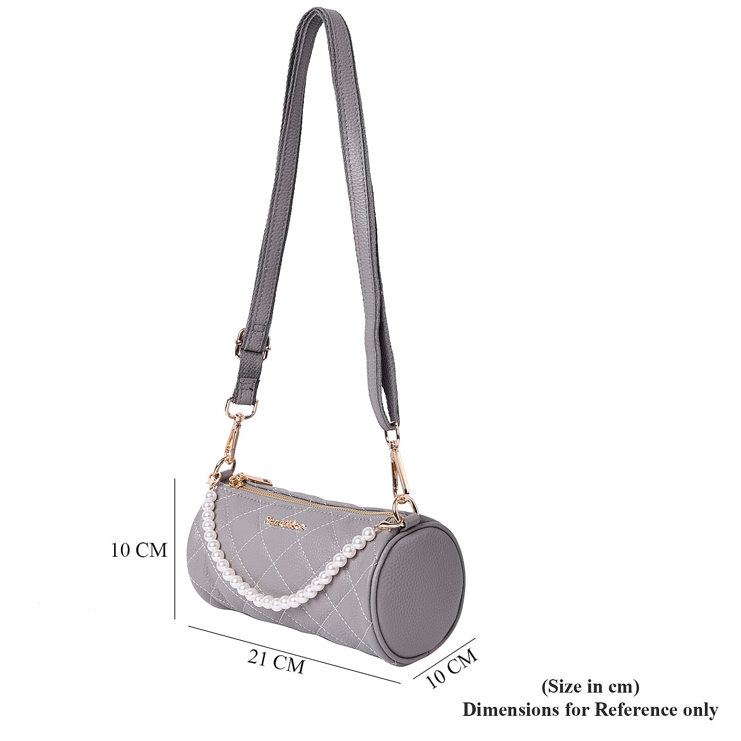 Sencillez Quilted Pattern 100% Genuine Leather Barrel Crossbody Bag (Size 21x10x10cm) in Grey