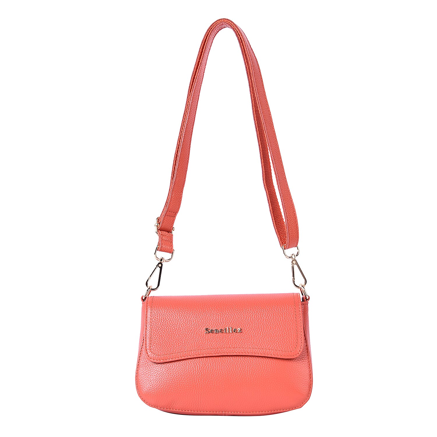 SENCILLEZ 100% Genuine Leather Crossbody Bag with Detachable Strap (Size 20x16x6cm) - Salmon