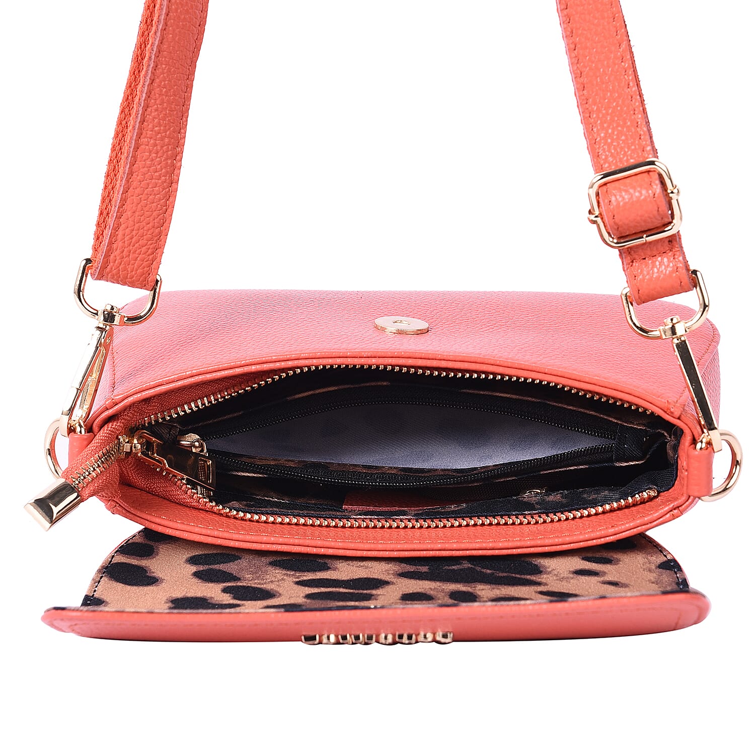 SENCILLEZ 100% Genuine Leather Crossbody Bag with Detachable Strap (Size 20x16x6cm) - Salmon