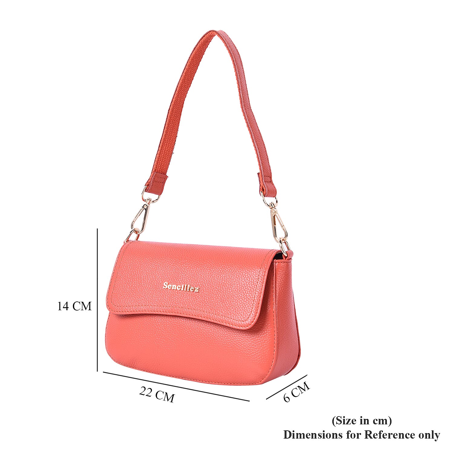 SENCILLEZ 100% Genuine Leather Crossbody Bag with Detachable Strap (Size 20x16x6cm) - Salmon