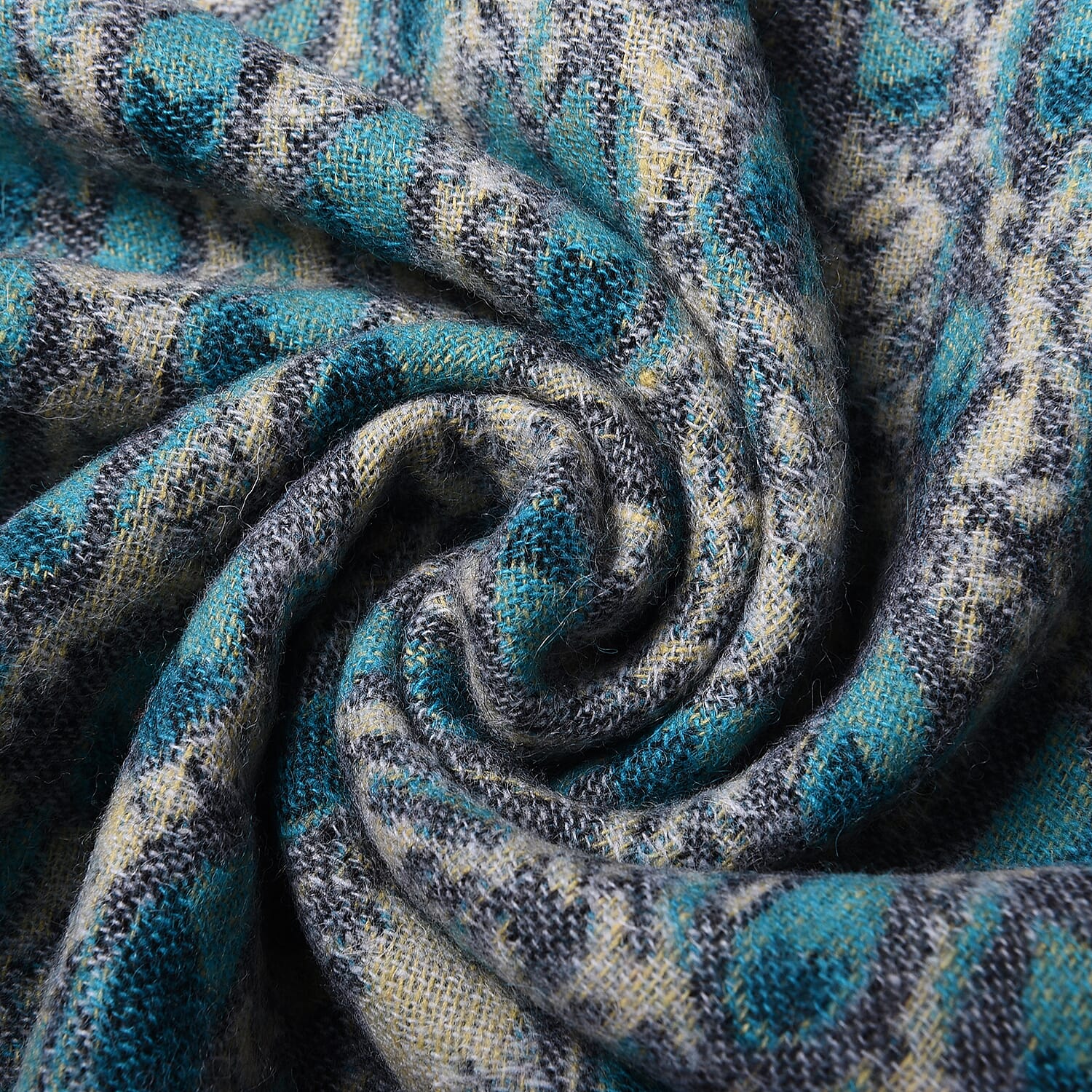 LA MAREY Super Soft 100% Lambswool Jacquard Blue Peacock Pattern Shawl with Tassels (175x70cm)
