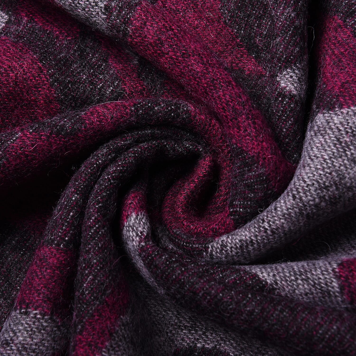 LA MAREY Super Soft 100% Lambswool Jacquard Purple and Grey Abstract Pattern Shawl with Tassels (175x70cm)