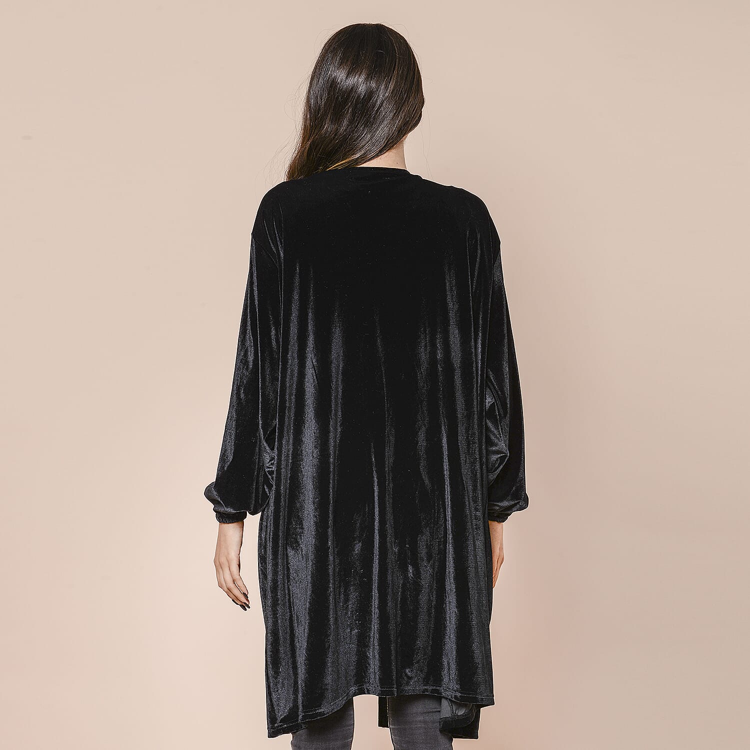 Marigold Lotus: Solid Black Velvet Cardigan ( Size Up to 18 )