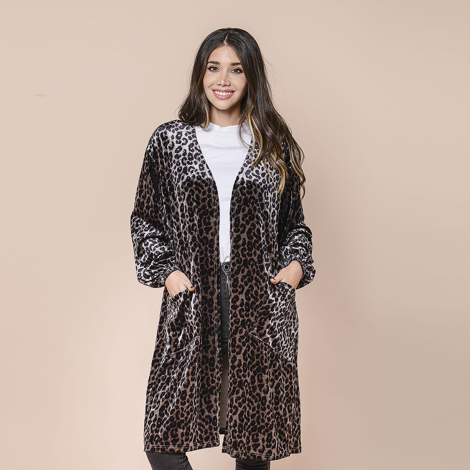 Marigold Lotus: Grey Leopard Velvet Cardigan (70x95cm)