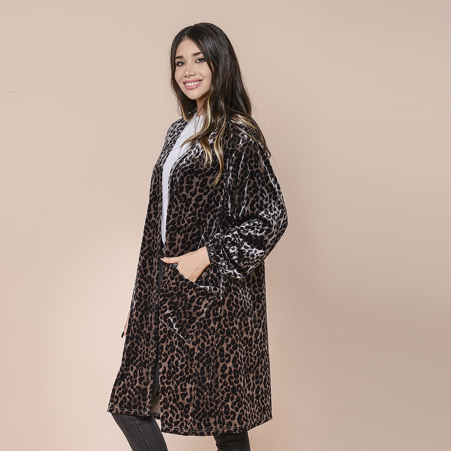 Marigold Lotus: Grey Leopard Velvet Cardigan (70x95cm)