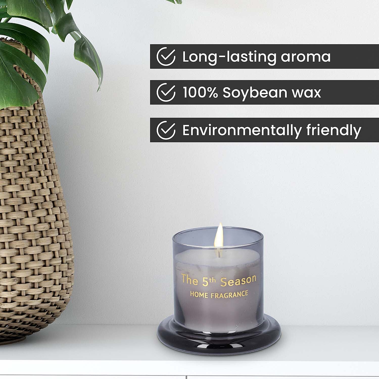 The 5th Season Scented Candle Cup with Glass Lid - Black