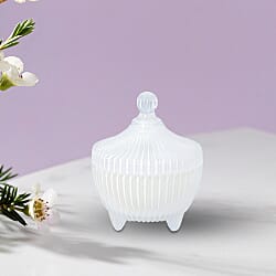 The 5th Season - Stripes Crown Glass Cups Candle with Rose Quartz and Glass Lid - White