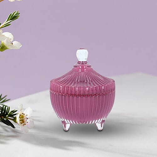 Close Out Deal  - Scented Soybean Wax Candle with Amethyst in Purple Striped Glass Container