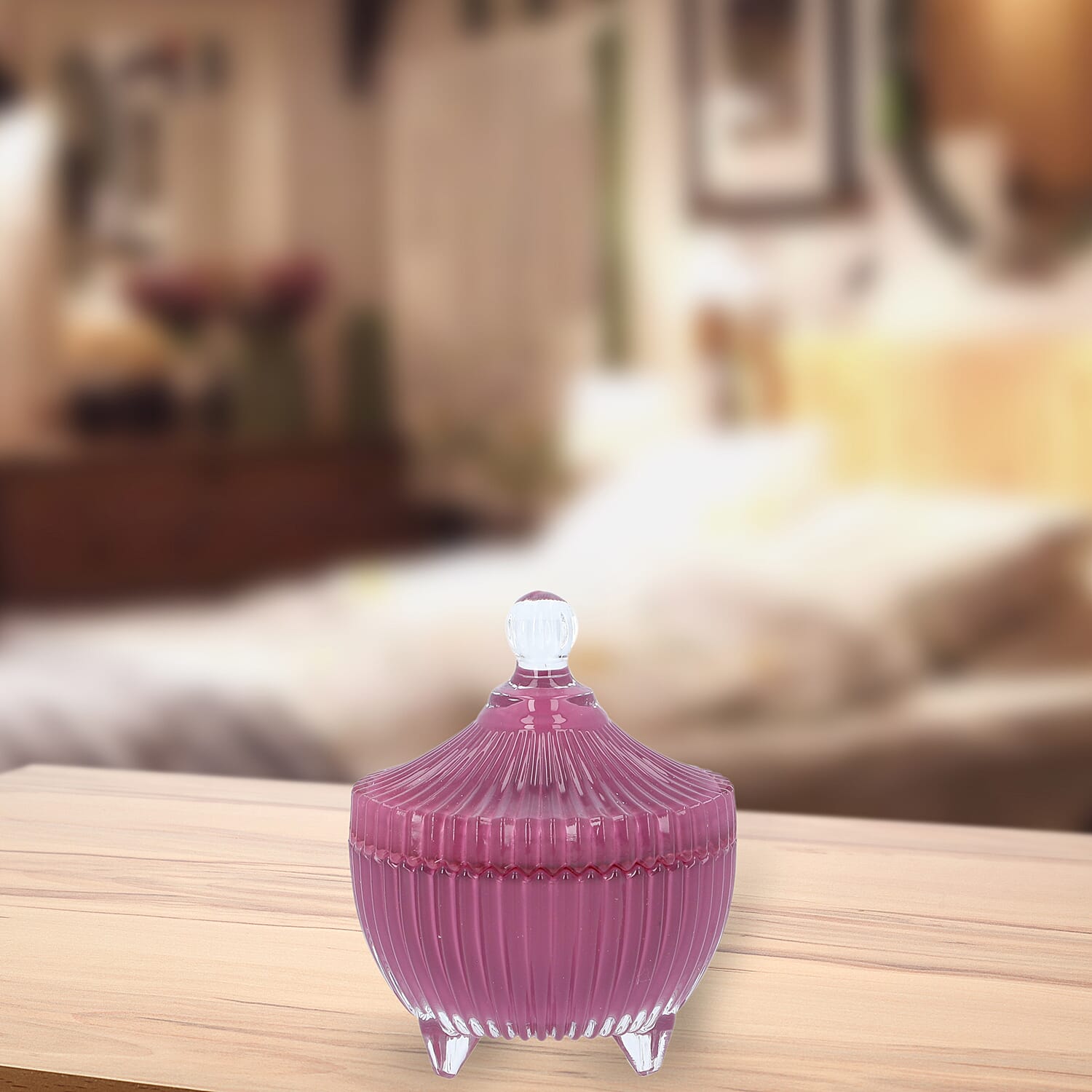 Close Out Deal  - Scented Soybean Wax Candle with Amethyst in Purple Striped Glass Container